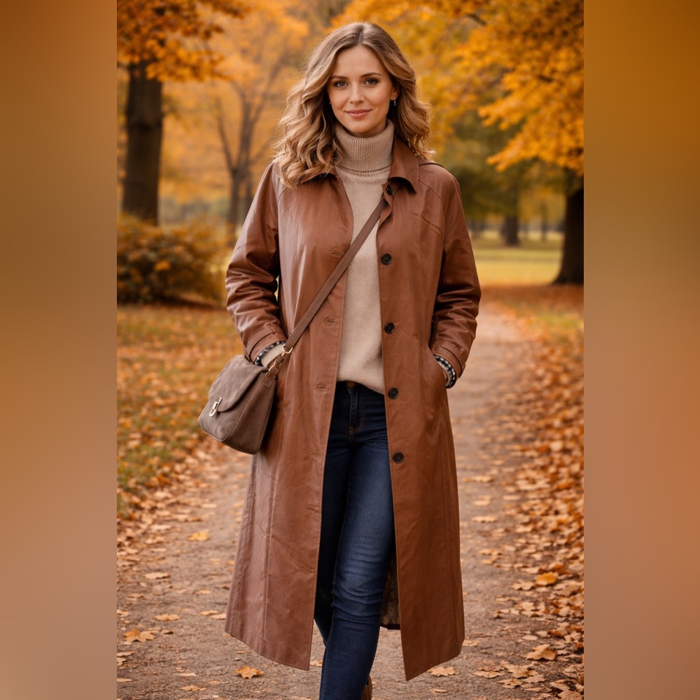 Joie Brown Leather Trench Coat